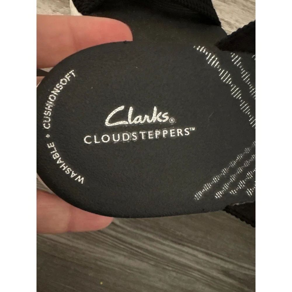 Clarks Cloudsteppers Arla Glison Black Fabric Crisscross Slide Sandals Womens